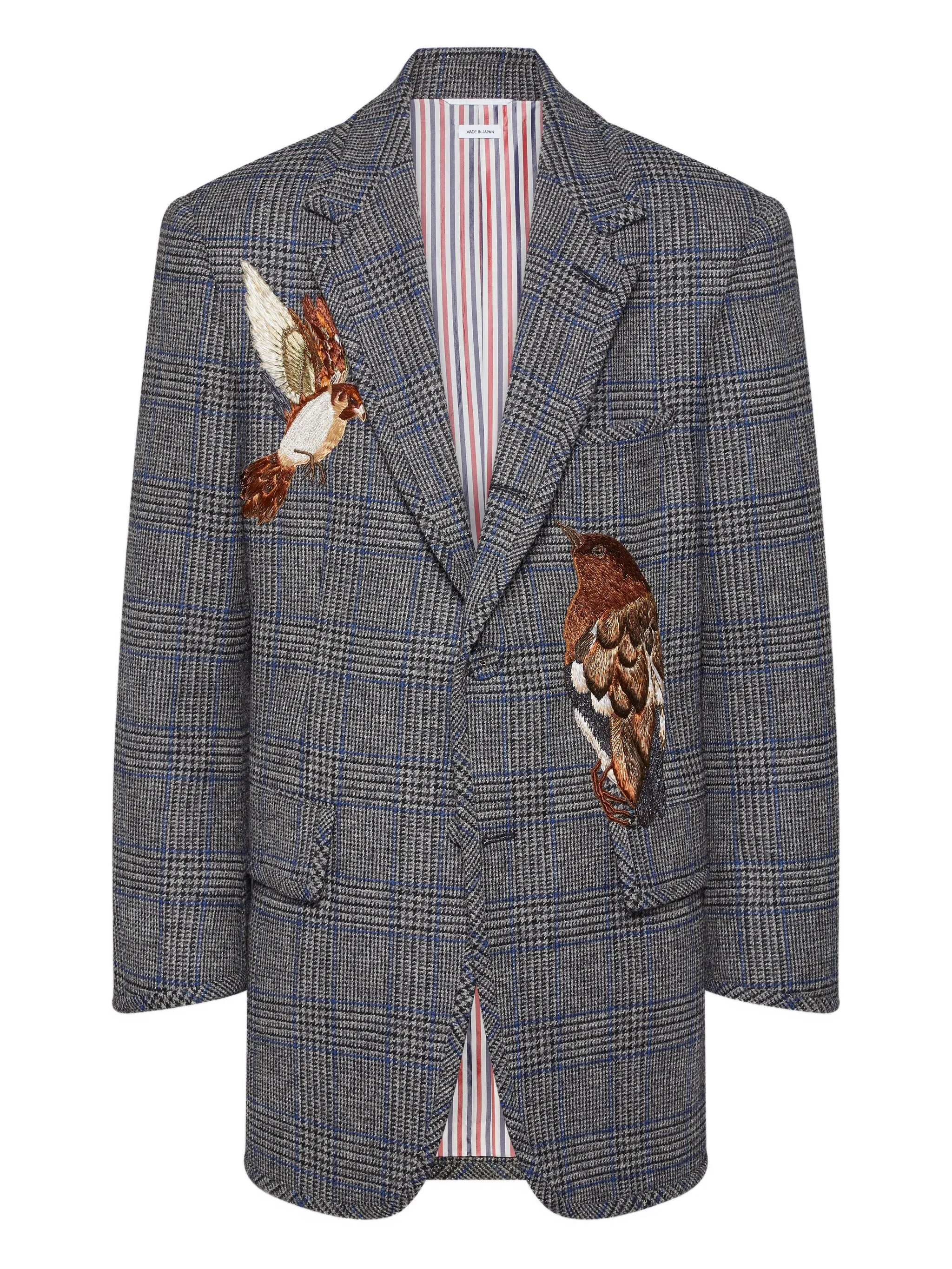 

Твидовый пиджак с аппликацией Thom Browne, серый