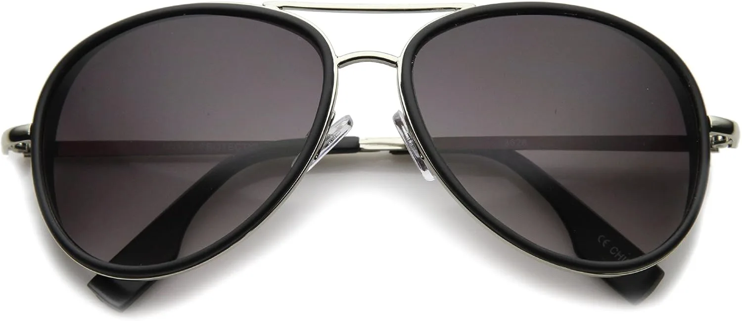 

Солнцезащитные очки-авиаторы zeroUV Retro с матовыми боковыми накладками, плоскими линзами и двухцветной металлической перекладиной, 60 мм, Black-silver / Lavender