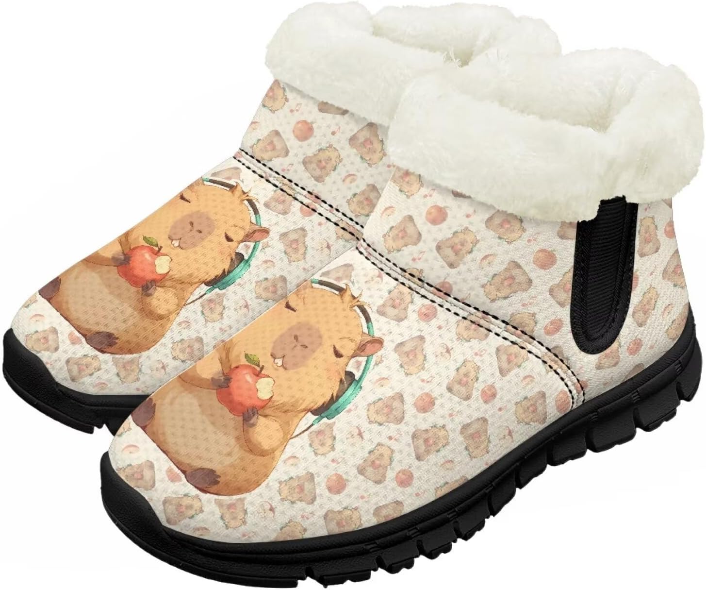 

Детские зимние ботинки для мальчиков и девочек, теплые зимние ботинки с нескользящей подошвой, уличные ботильоны для маленьких детей Suhoaziia, Capybara Apple