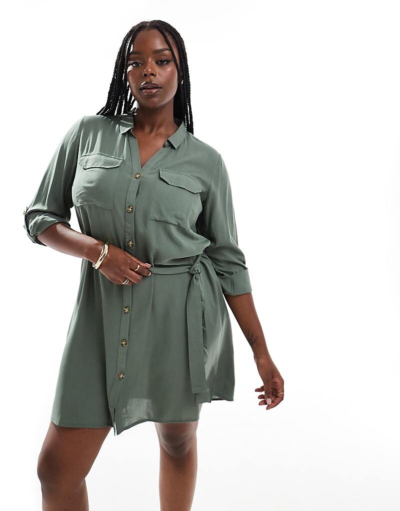 

Vero Moda Curve – Платье-рубашка мини цвета хаки