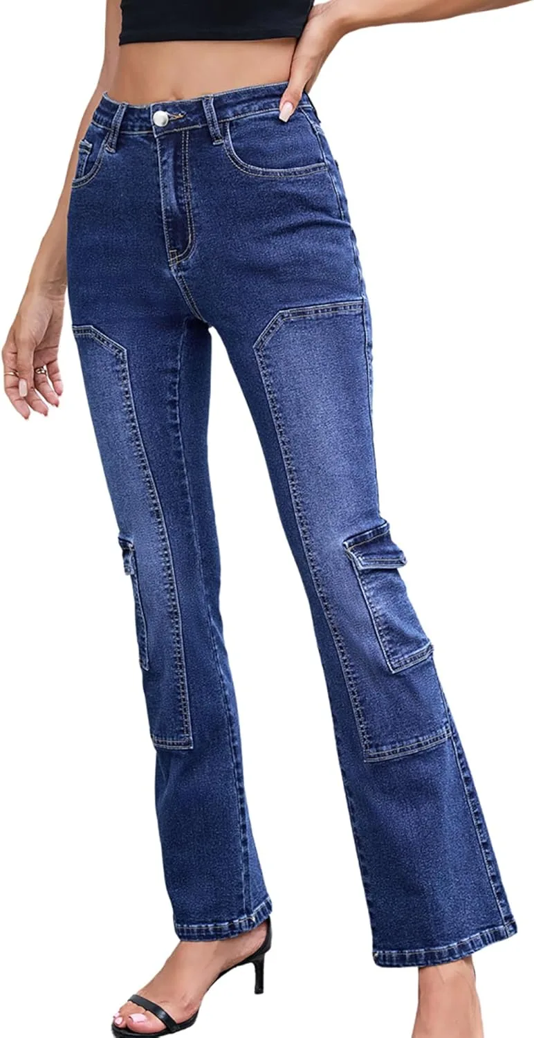 

Женские джинсы low rise flare с карманами cargo QLAUYIOE