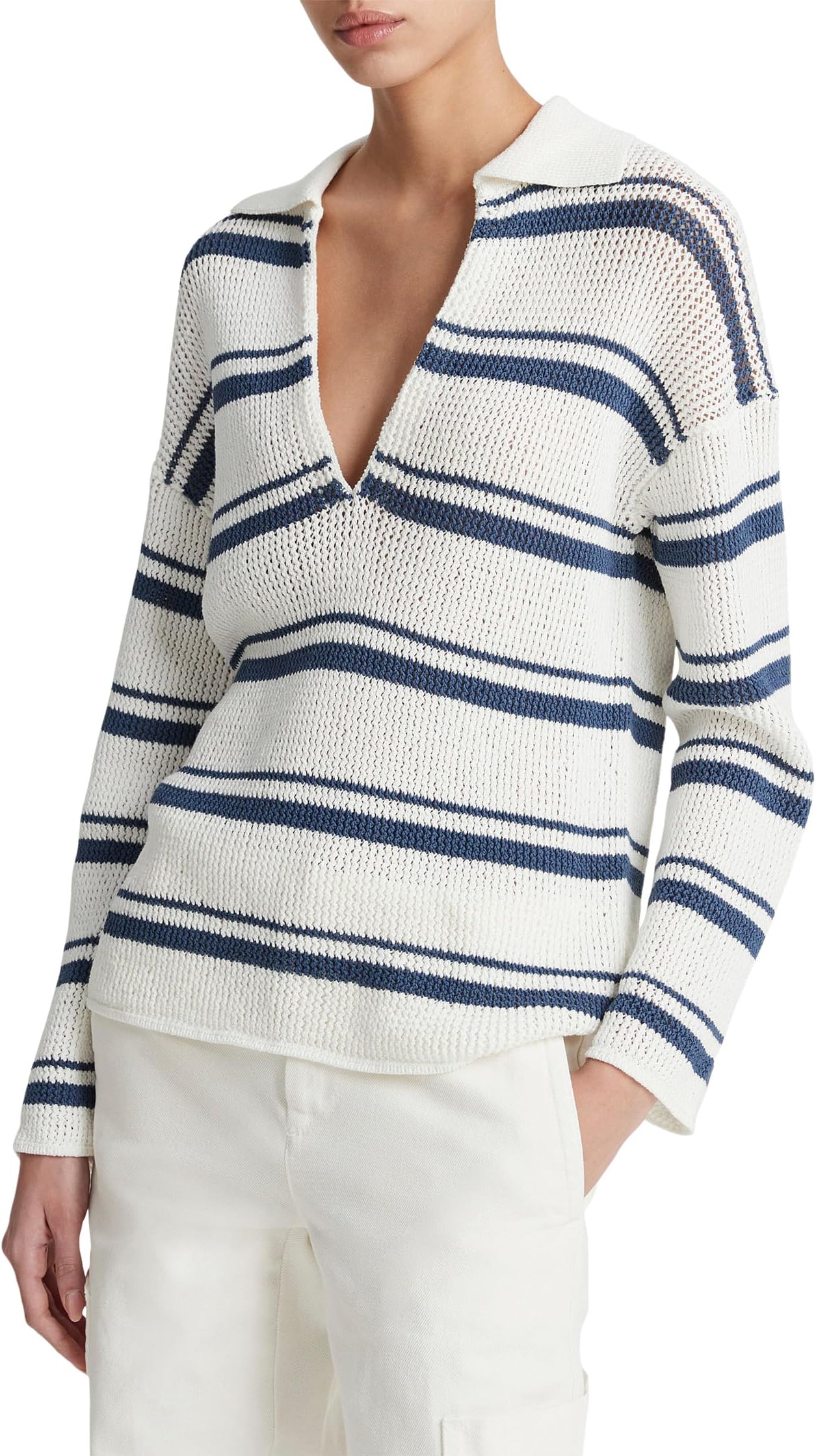 

Свитер Vince Racked Ribbed Stripe Pullover, цвет Off White Combo
