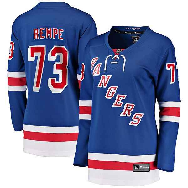 

Женская майка Matt Rempe синяя New York Rangers домашняя breakaway Fanatics