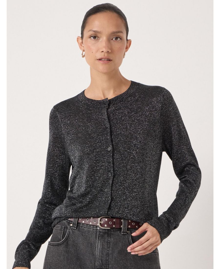 

Женский кардиган с круглым вырезом, облегающий, металлизированный Hush, Silver metallic