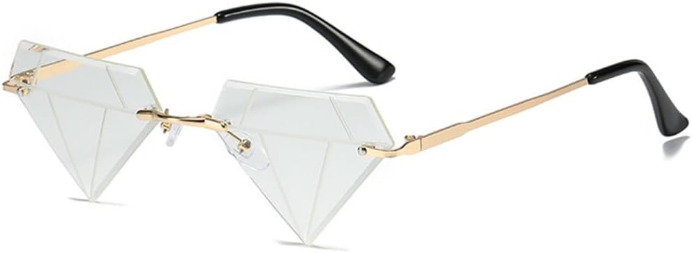 

Модные солнцезащитные очки без оправы в форме ромба для женщин, очки «кошачий глаз» и треугольные солнцезащитные очки для мужчин, забавные очки для вечеринок, женские очки TYUVIVO, Gold Clear