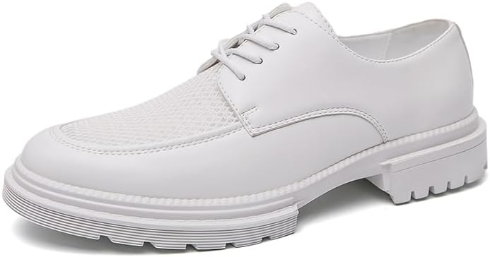 

Мужские дышащие туфли из сетчатой кожи на шнурках с платформой Oxford, с вырезами, поддержкой свода стопы, туфли, классические удобные лоферы с круглым носком для делового и официального стиля Zzyyzzyy, белый