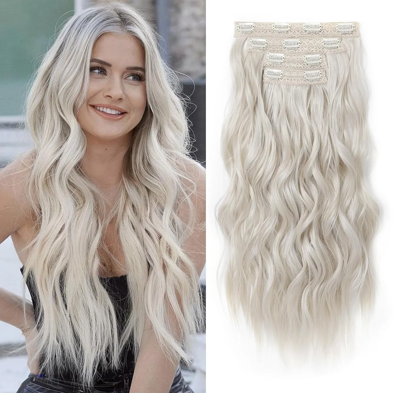 Набор накладных прядей REECHO Clip-In Extensions, 4 шт., платиновый блонд Reecho