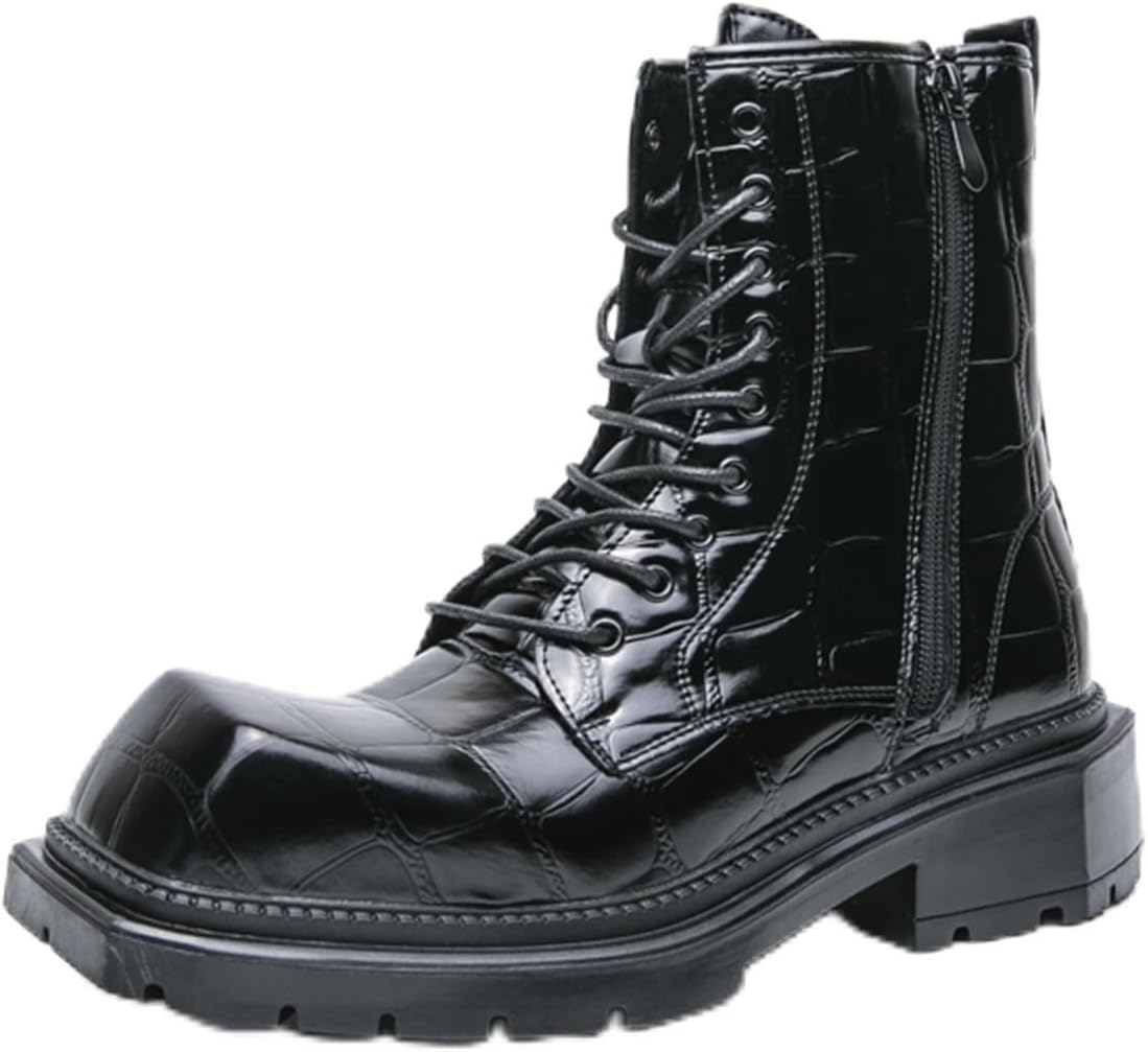 

Мужские высокие ботинки TIXEWSJH с текстурированной кожей, шнуровкой, черный