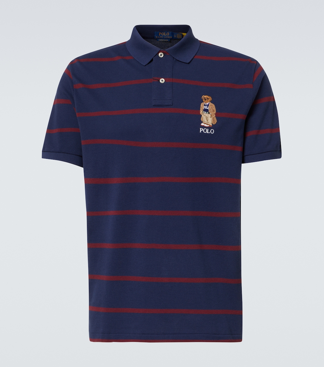 

Поло с медведем в полоску из хлопка Polo Ralph Lauren, Npt Nvy Rd Wn M Hrtg Bear