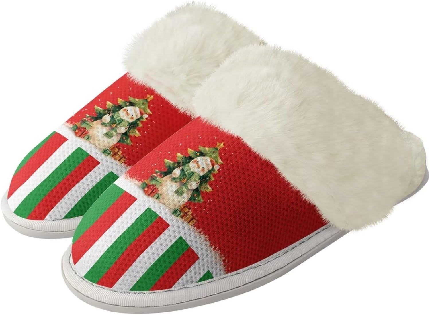 

Тапочки Srengjodk из фланелевой хлопковой ткани с меховой окантовкой, домашние тапочки без задника, тапочки для женщин и мужчин, размер 36-47, Snowman Print Design