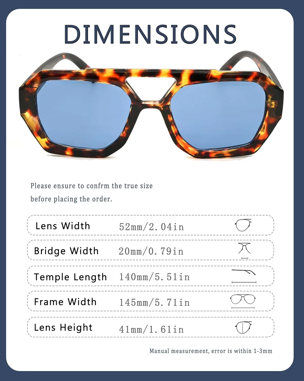 

Модные шестиугольные солнцезащитные очки-авиаторы для женщин в стиле 70-х годов, толстая квадратная оправа, двойная перемычка Teumire, A02 Tortoise Frame/Blue Lens