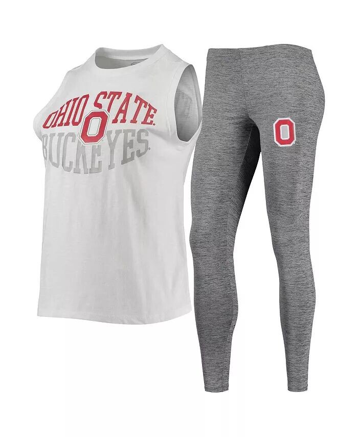 

Женский комплект для сна из топа и леггинсов Ohio State Buckeyes темно-серого и белого цвета Concepts Sport