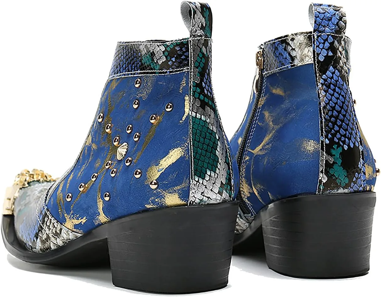 

Ботинки с низким голенищем Santimon Mens из натуральной кожи Oxford с золотым драконьим носком и тиснением под змеиную кожу с заклепками - прочные, но изысканные, для загородных баров, клубов и рок-вечеринок, синий