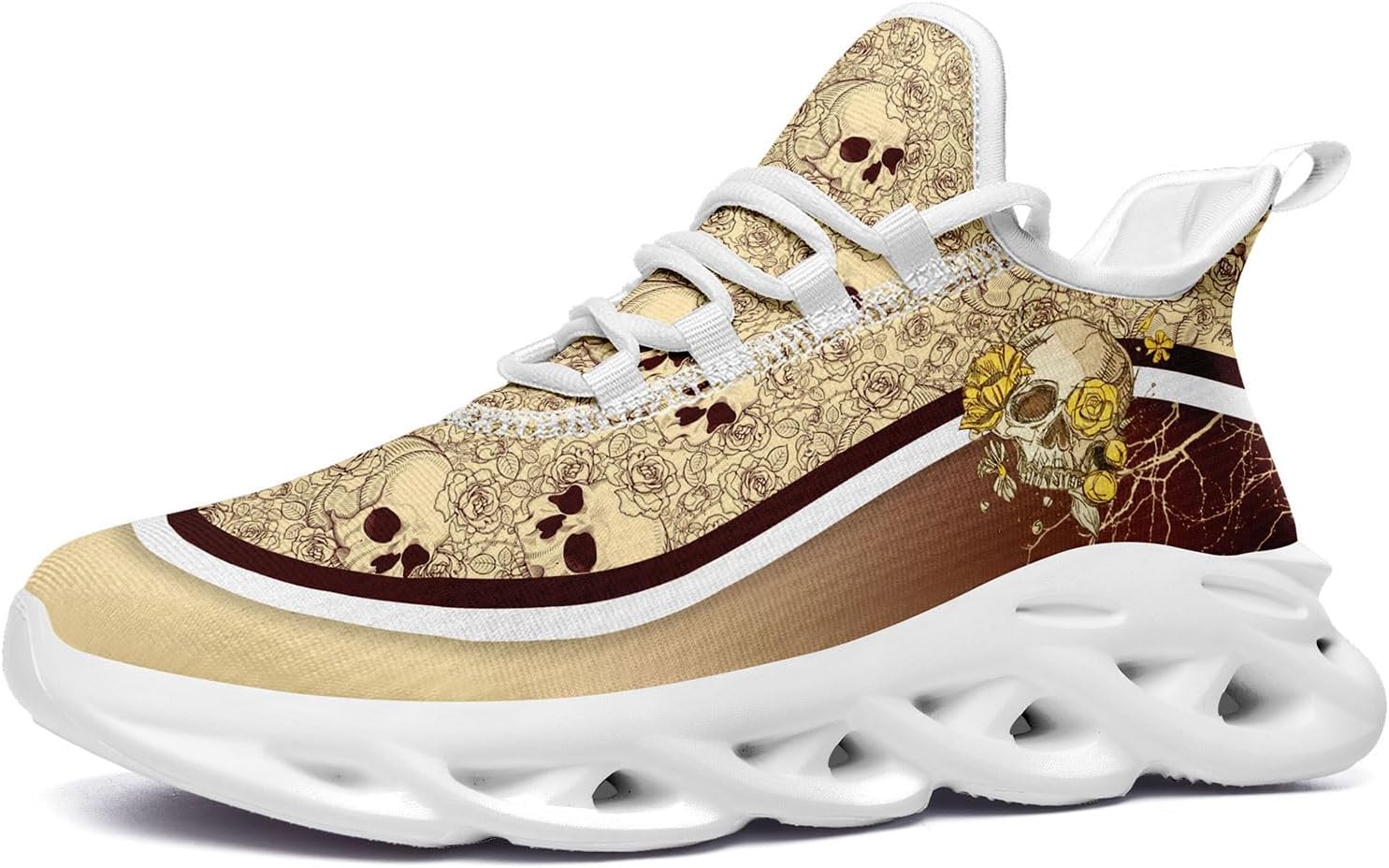 

Мужские дорожные кроссовки для бега с противоскользящей подошвой, легкие, модные с черепом и розой, для ходьбы, спортивные, стильные, с амортизацией, женские Coolcustomize, черный