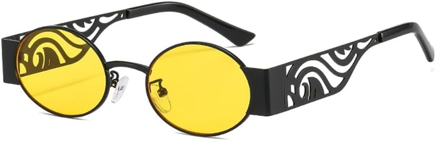 

Солнцезащитные очки в стиле стимпанк для мужчин и женщин, винтажные, маленькие, овальные, ретро, ​​панк, металлические, с защитой от УФ-излучения UV400 HDUBFY, Black Yellow