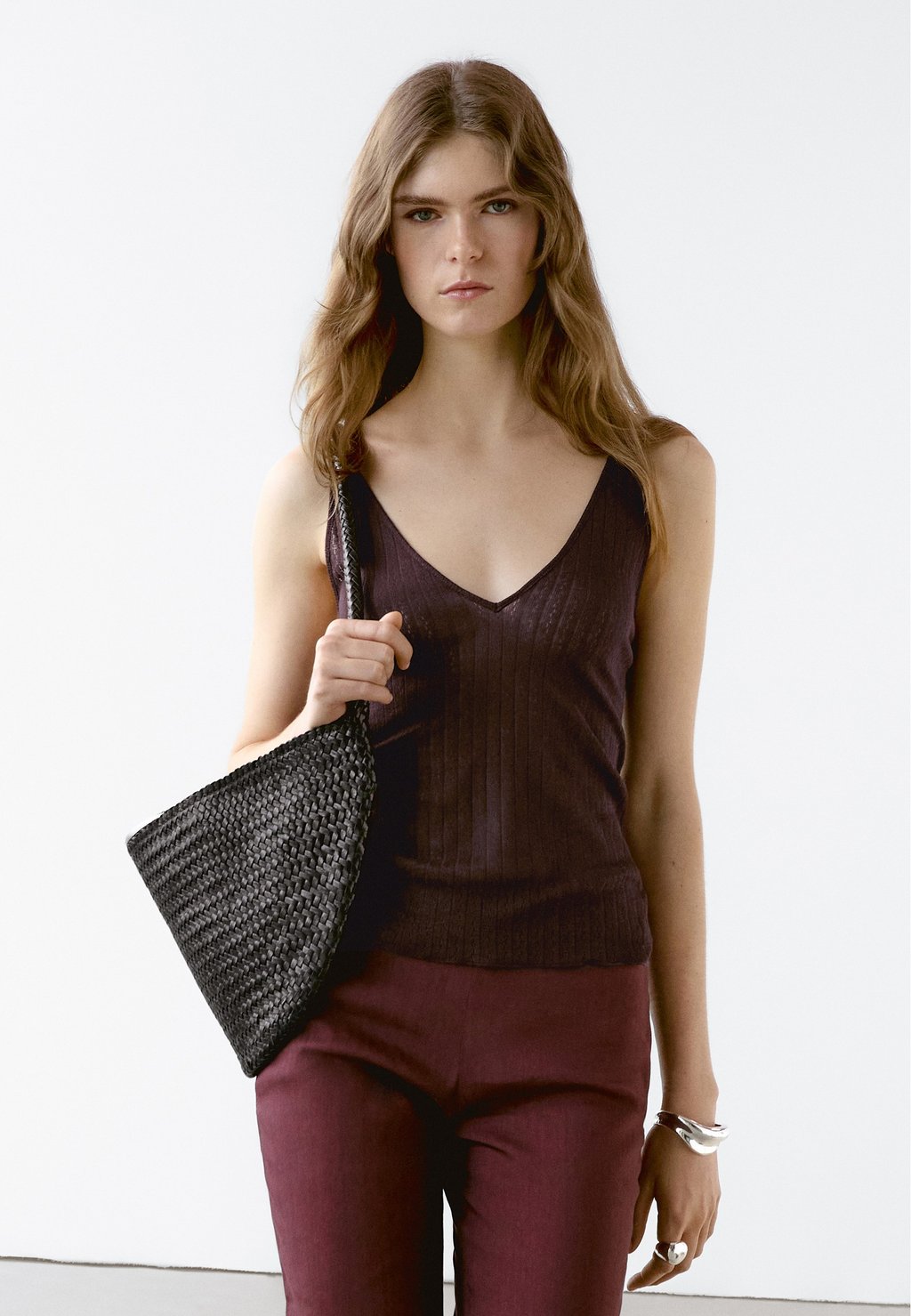 

Топ OPENWORK STRAPS Massimo Dutti, цвет Mottled Bordeaux