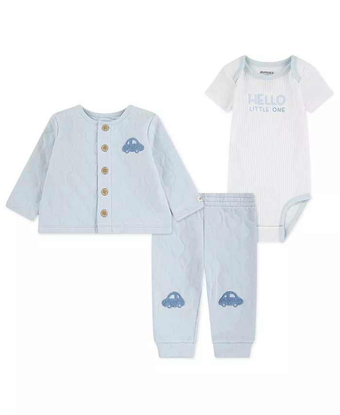

Комплект из 3 предметов: боди с короткими рукавами для мальчика, кардиган и штанишки Huggies, синий