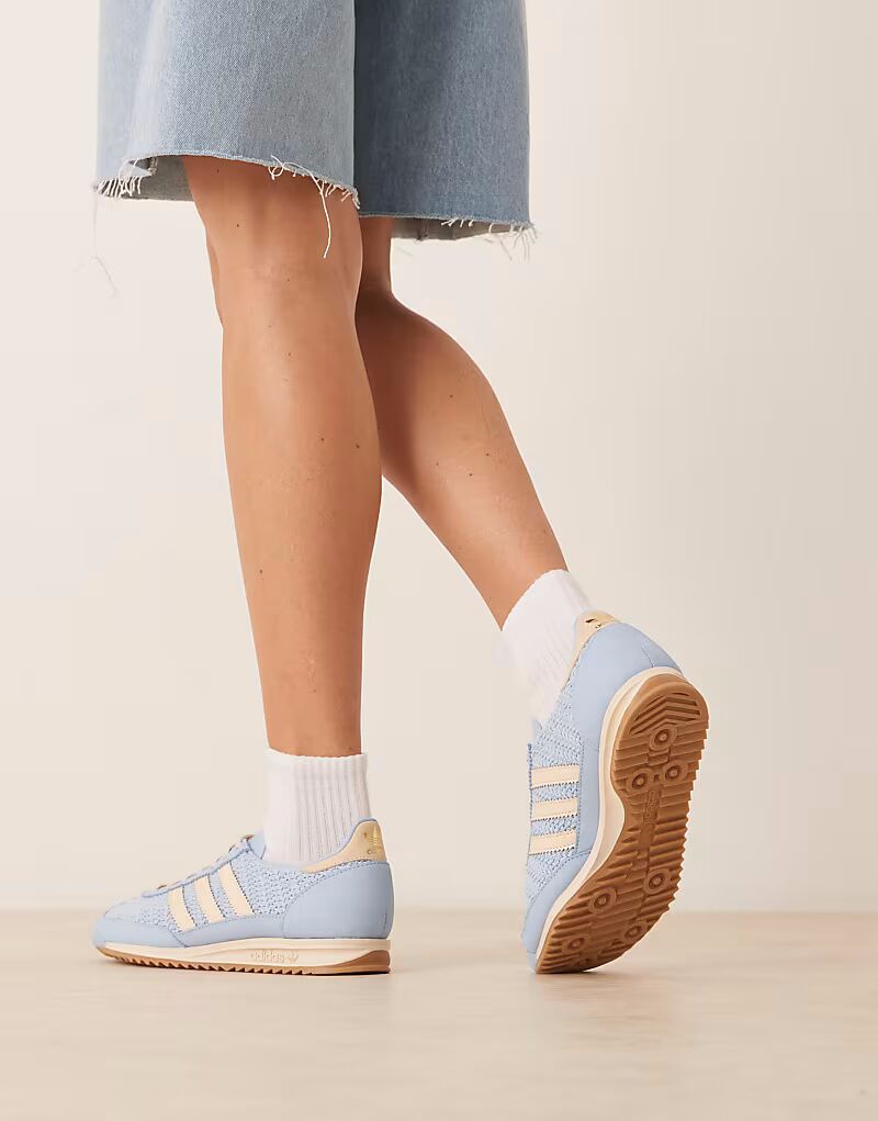 Кроссовки Adidas Originals SL 72 OG светло-голубого и кремового цвета с плетением — фото 3