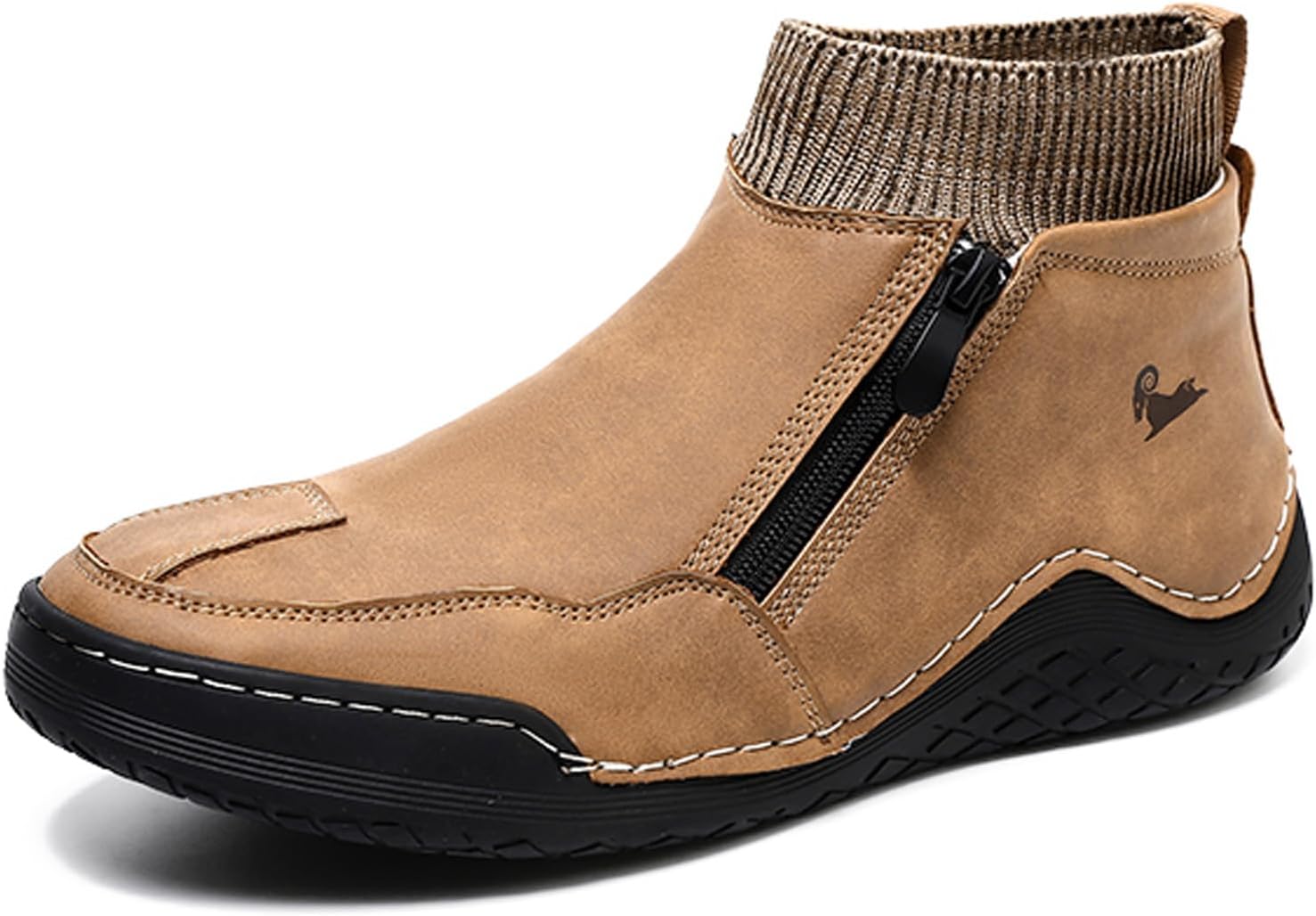 

Мужские кожаные сникеры RiceelSor с высокой посадкой, ручная строчка, боковая молния, полностью с меховой подкладкой, теплые и комфортные, ботинки-чукка для вождения, нескользящая подошва, классическая обувь, коричневый