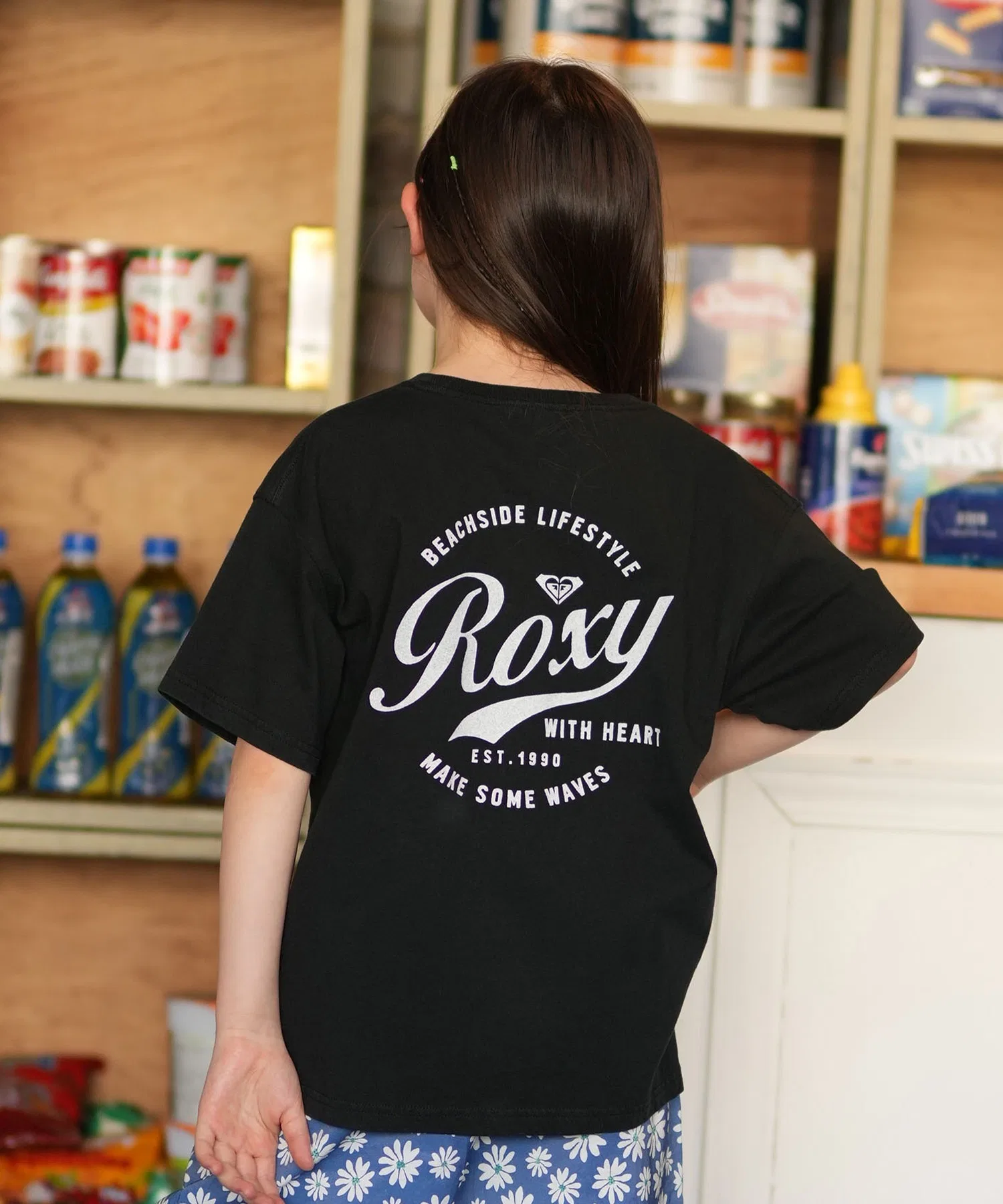 Детская футболка ROXY с принтом на спине чёрная