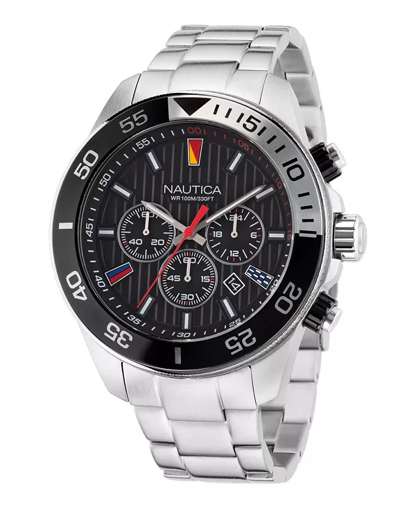 

Мужские аналоговые часы из нержавеющей стали серебристого цвета, 48 мм Nautica, silver-tone