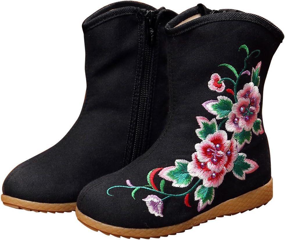 

Детские кроссовки Qhome с вышивкой пиона, спортивная мода, осень-зима, обувь на щиколотку, текстильные ботинки Qhomeshoes, Black