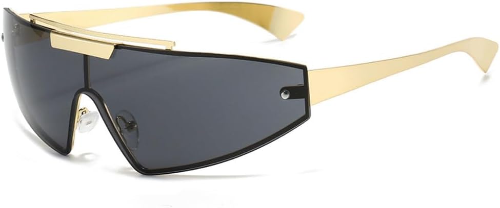 

Мужские солнцезащитные очки в стиле ретро «кошачий глаз», цельные, с градиентным зеркальным покрытием, защита от УФ-излучения UV400; женские солнцезащитные очки для активного отдыха и спорта в стиле панк generic, Golden Grey