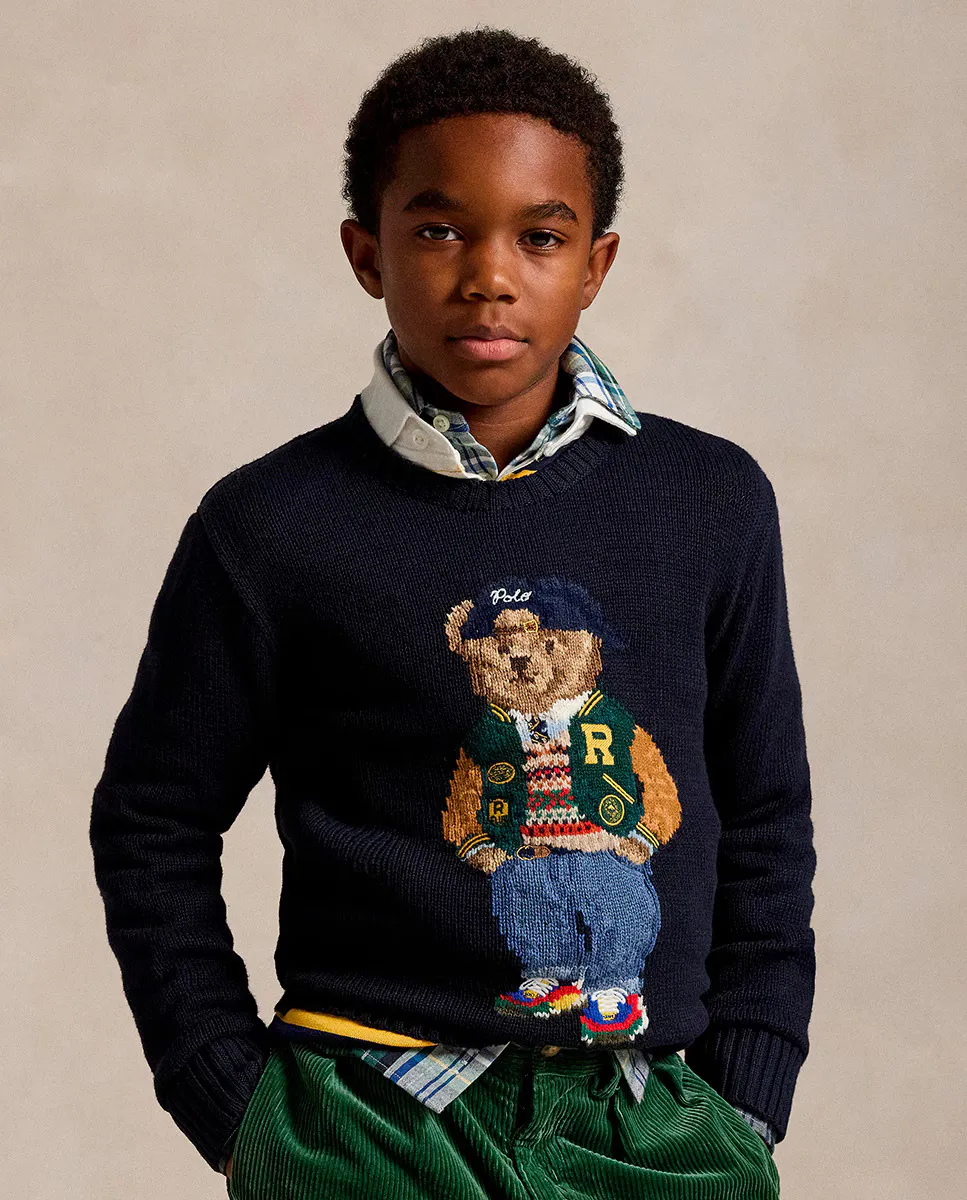 

Хлопковый свитер для мальчика с мишкой-поло Polo Ralph Lauren, темно-синий