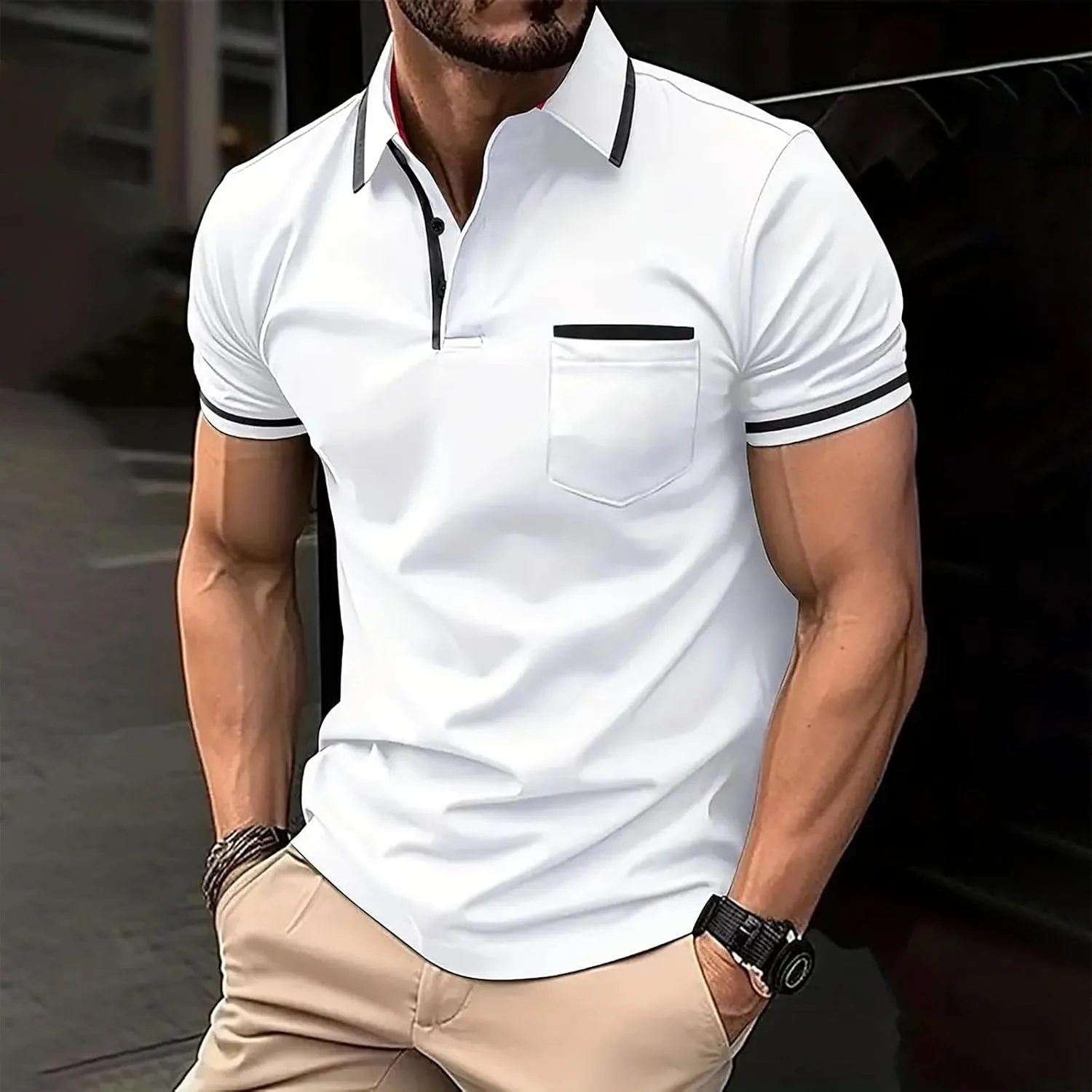 Мужская поло с коротким рукавом Slim Fit, цветной блок — фото 2