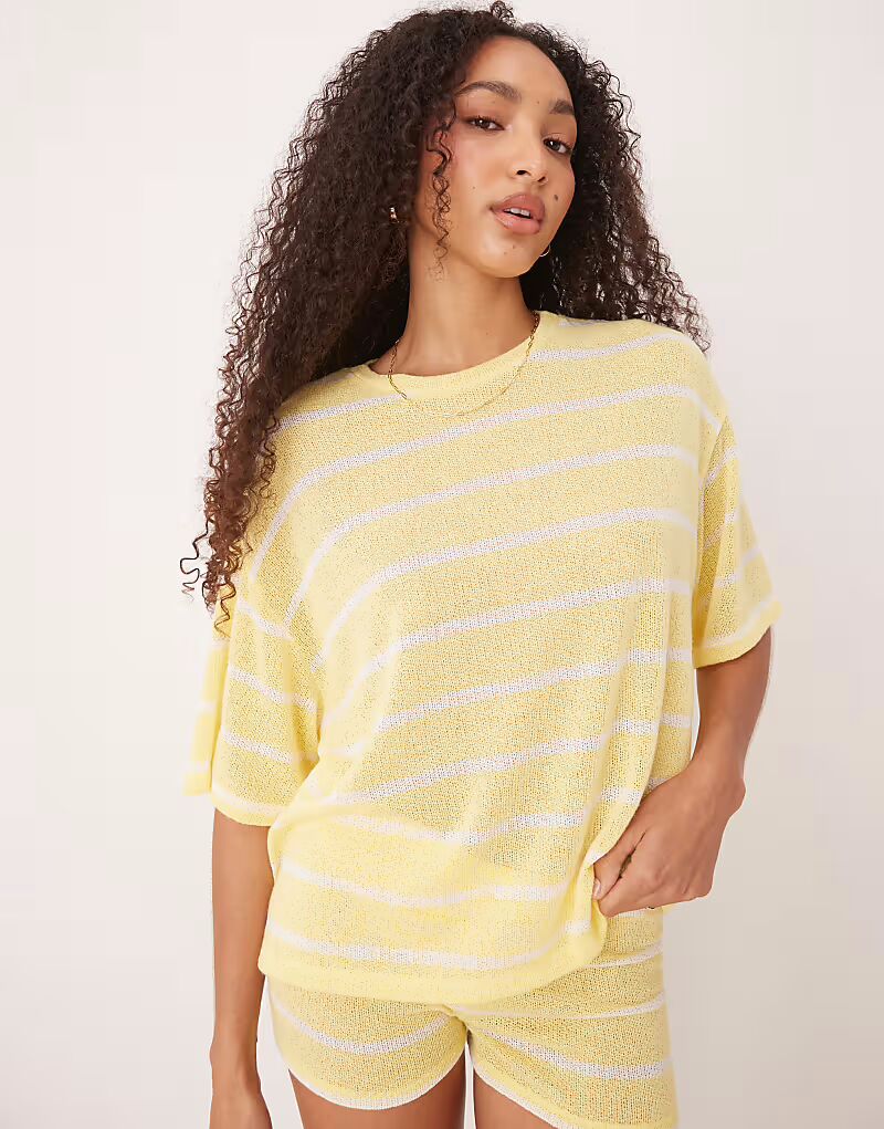 

Трикотажная футболка оверсайз ASOS DESIGN в желтую и белую полоску