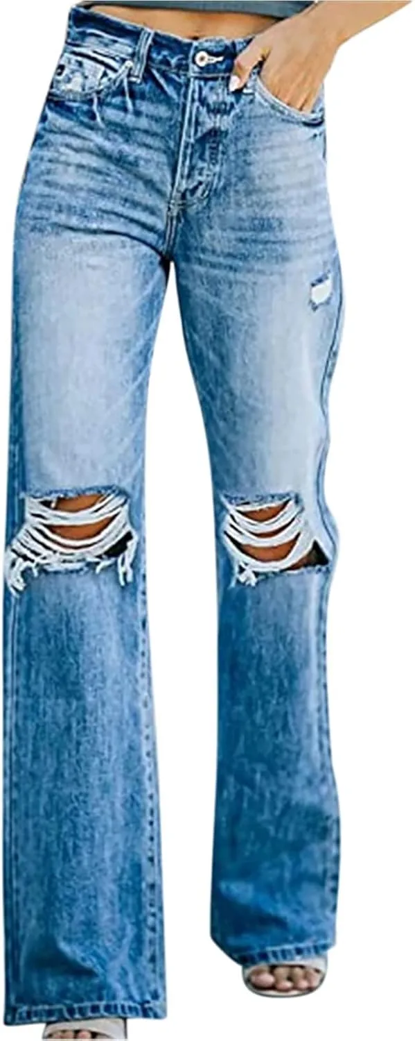 

TICIFEN женские широкие джинсы с потертостями и высокой талией