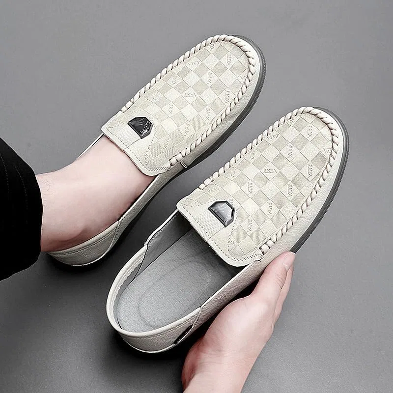 Лоферы Chen Lin Men Checkered Pattern Leather, бежевый — фото 2