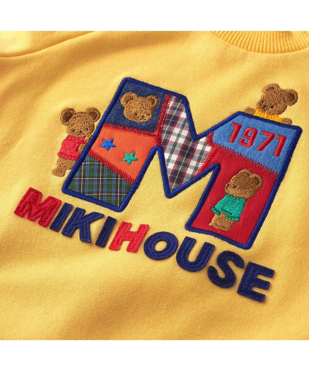 Свитшот с патчворк-медвежатами Mikihouse Bear, длинный рукав, желтый — фото 3