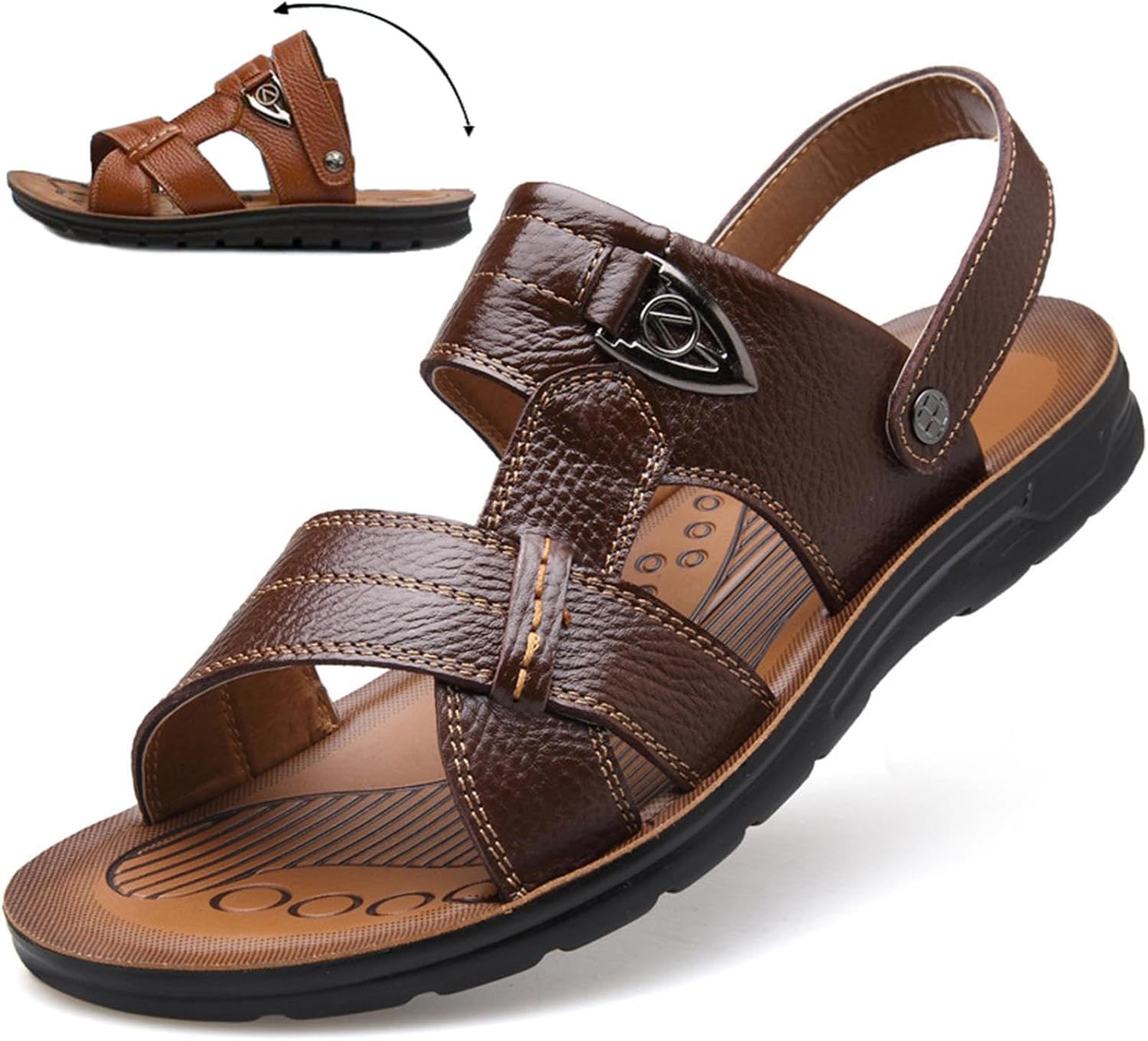 

Мужские большие кожаные сандалии PPXID на плоской подошве, повседневные пляжные тапочки, коричневый