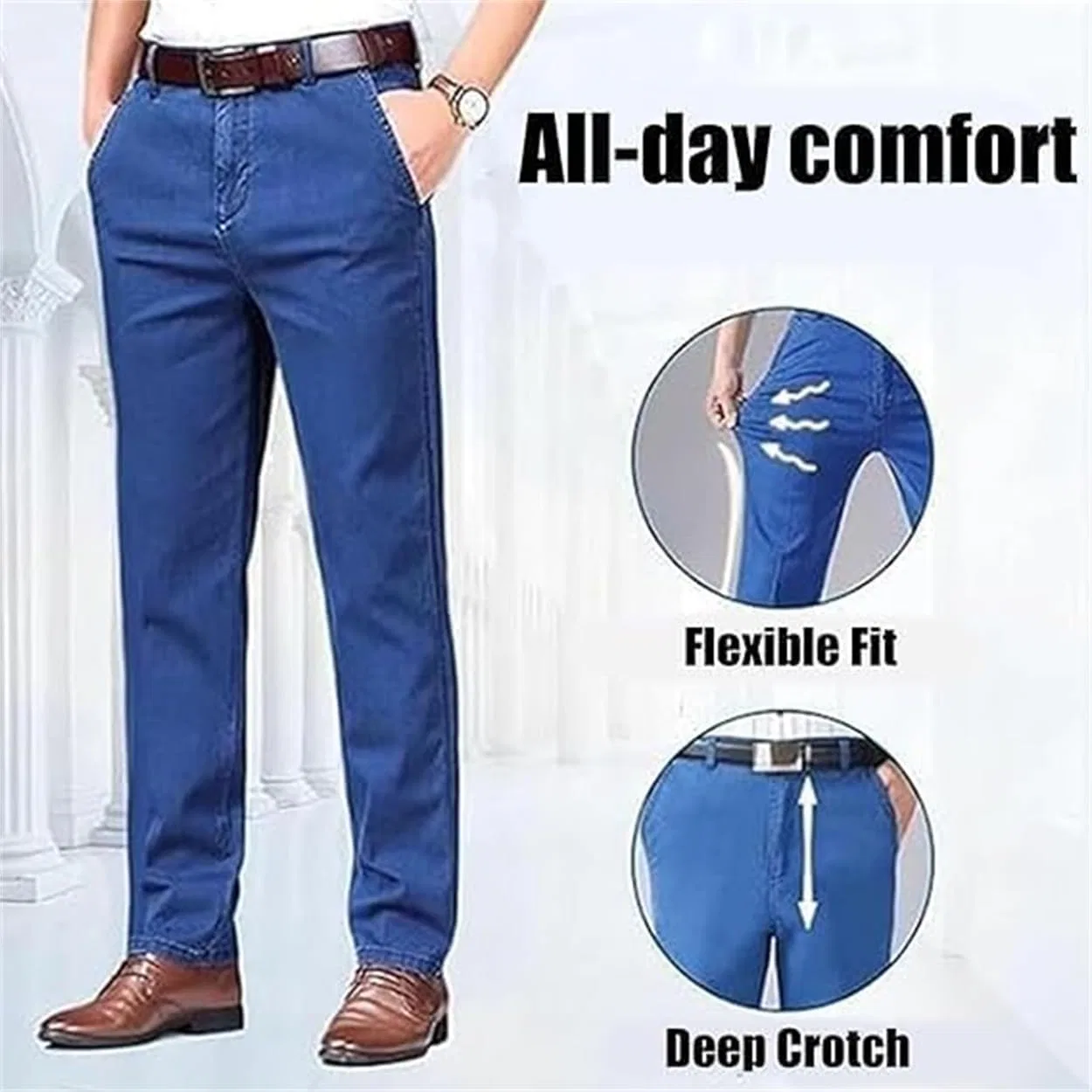 Джинсы classic straight fit stretch, Голубой — фото 2