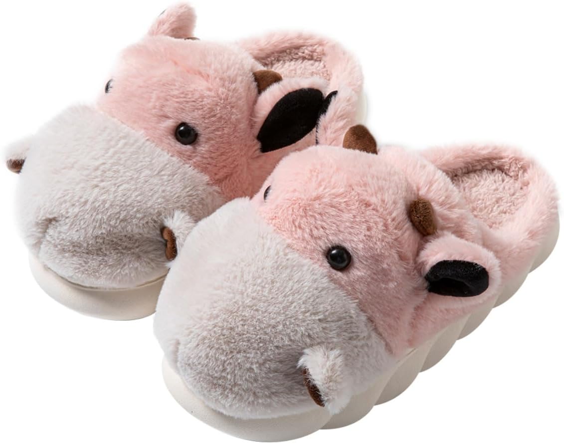 

Тапочки для женщин и мужчин Baiyuruodie с рисунком животного - гиппопотам, устойчивые к скольжению и теплые, розовый