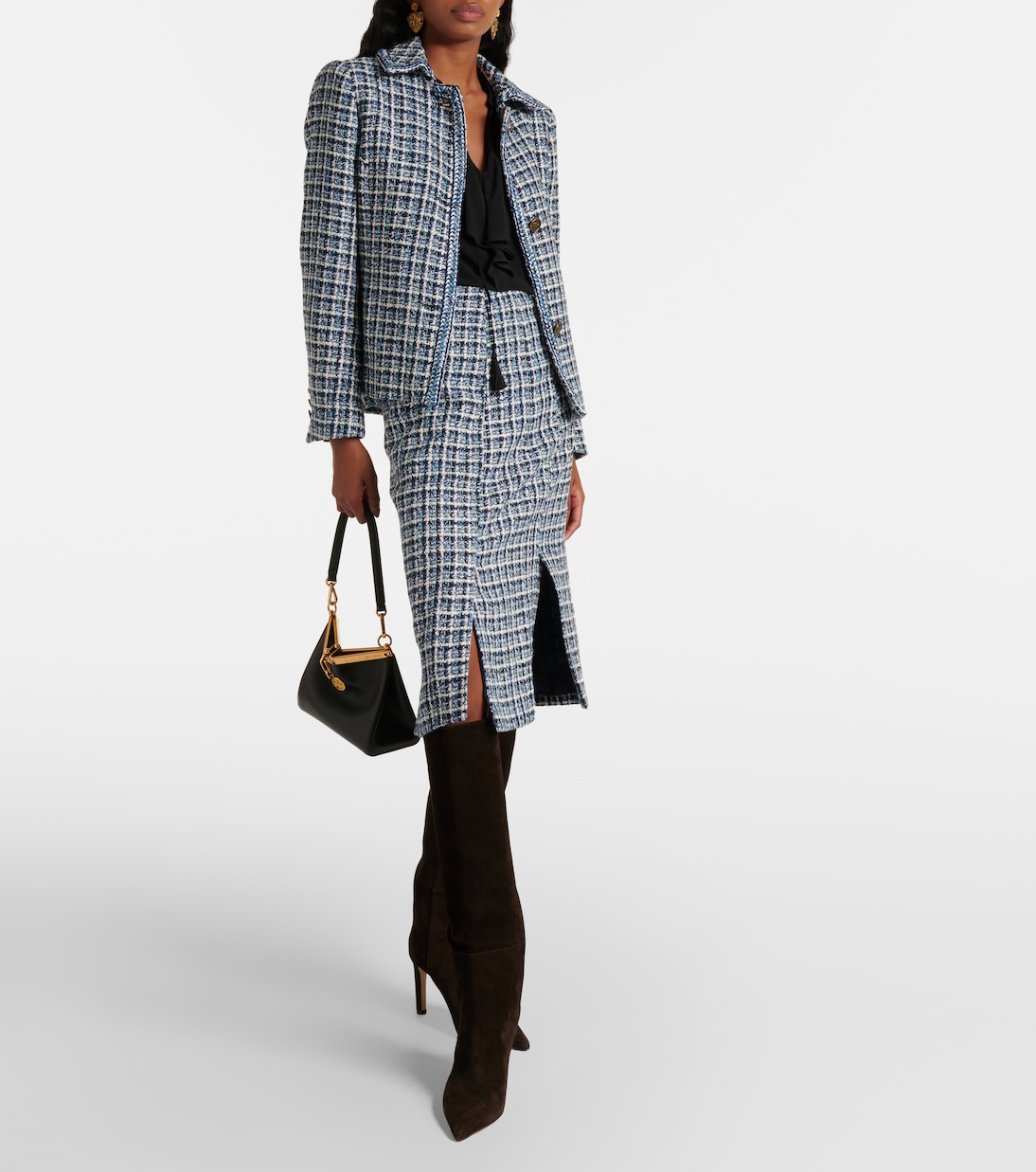 Пиджак из твида из смесового хлопка Etro, Multicolour On Blue Base — фото 2