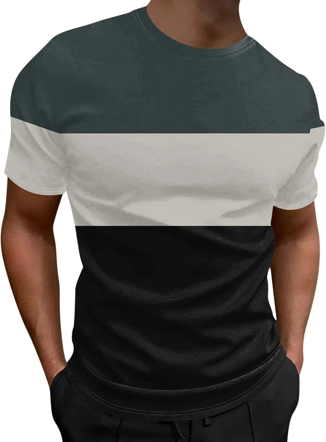 

Футболка с коротким рукавом для мужчин, полоска и пэчворк, дышащая