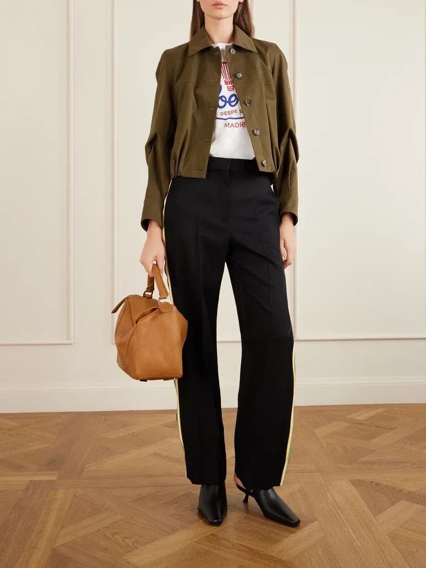 Полосатые шерстяные брюки прямого кроя LOEWE, черный — фото 2