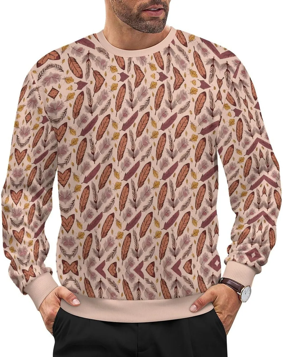 

Мужской свитер-пуловер свободного кроя с длинным рукавом и круглым вырезом HLSDFRES