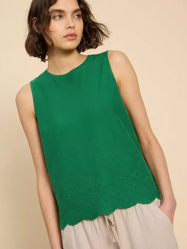

Топ White Stuff Silvia Broderie Detail Sleeveless, цвет bright/green