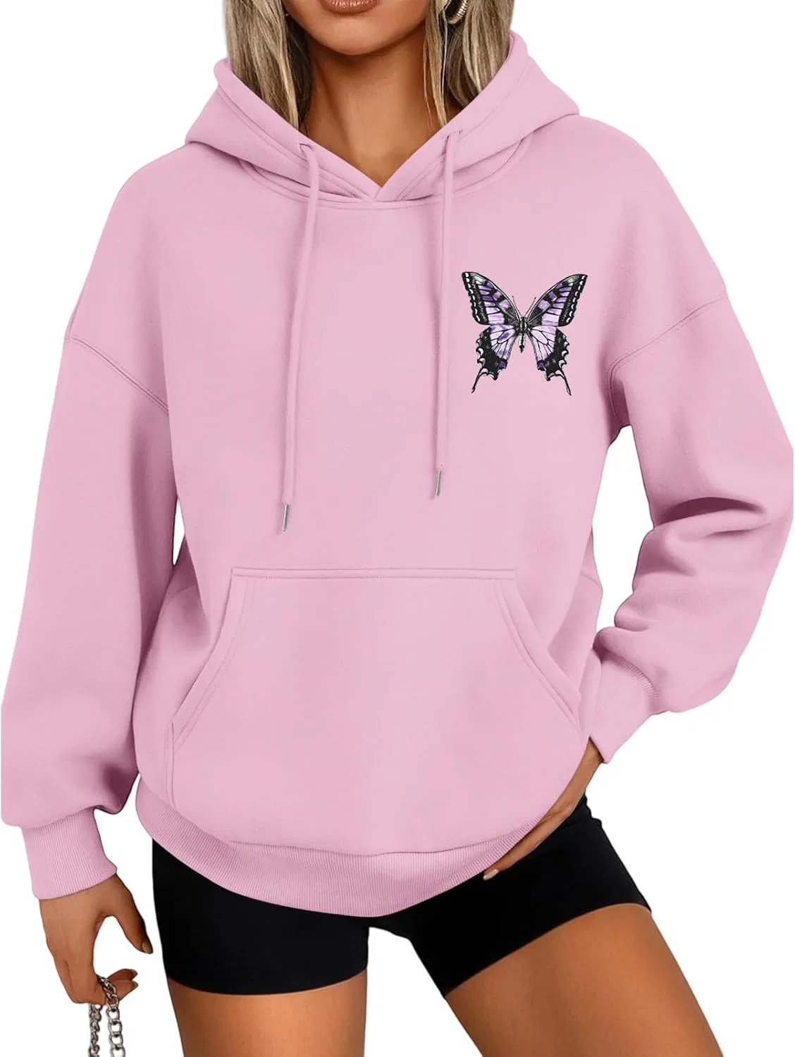 Худи женское оверсайз с принтом бабочек, Light Pink
