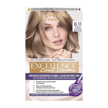 

L'Oréal Paris Краска для волос Excellence Cool Cream 8.11 Ultra Ash-Light Blonde, 1 шт., пепельно-светло-русый