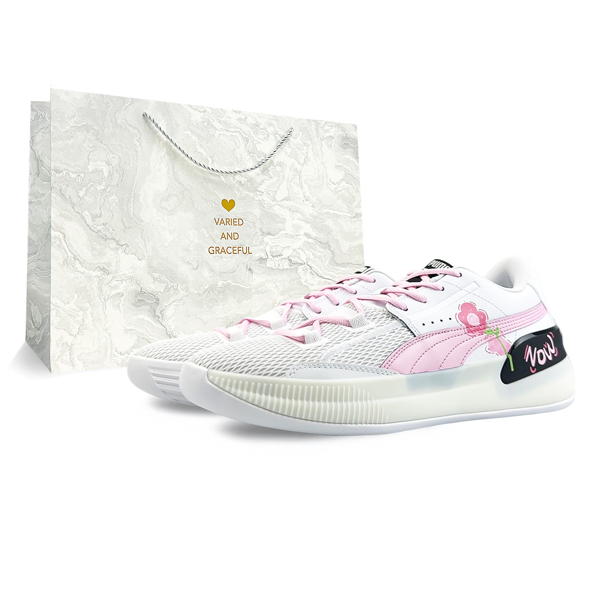 

PUMA Кроссовки Clyde баскетбольные мужские нескользящие легкие влагостойкие низкие розово-белые, цвет White