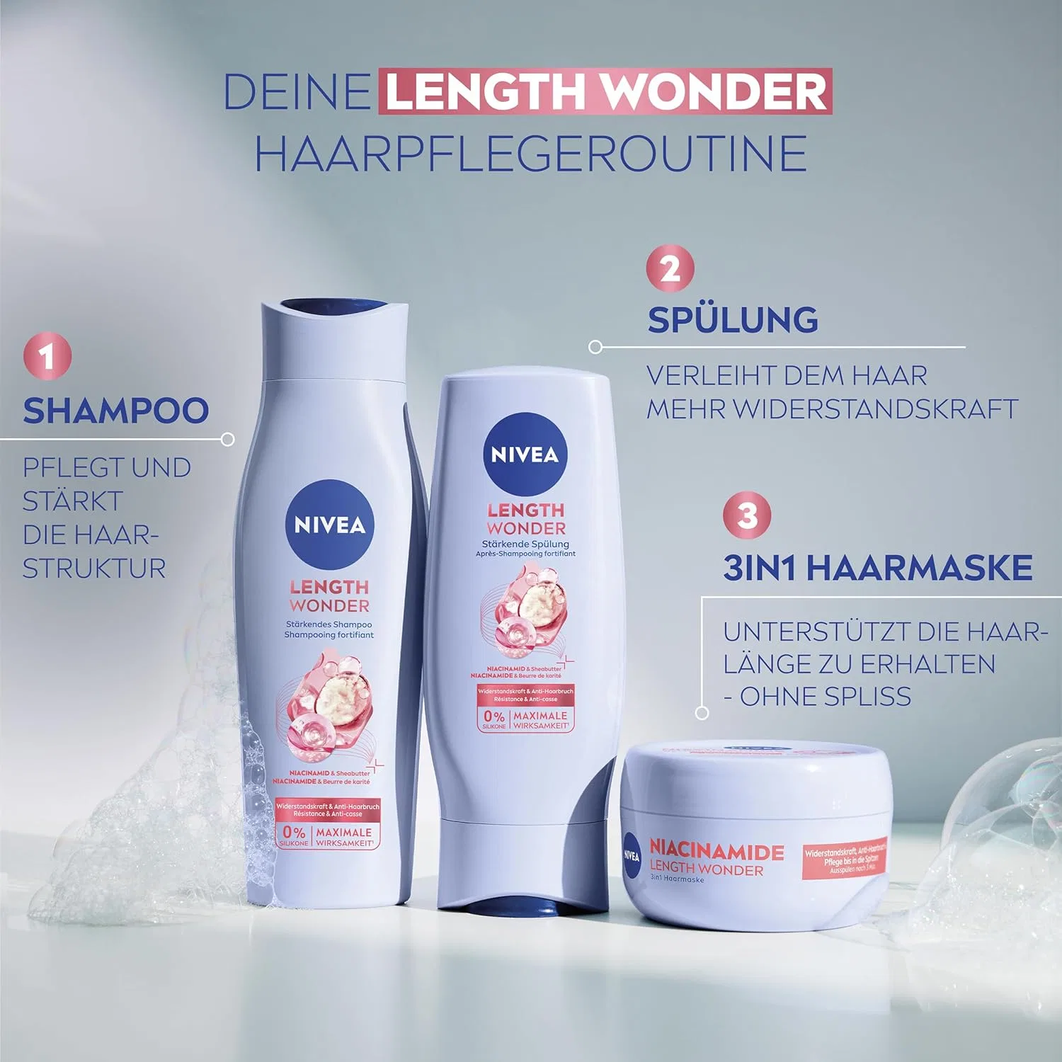 Укрепляющий шампунь NIVEA Length Wonder с ниацинамидом и маслом ши, 250 мл Nivea, White — фото 4