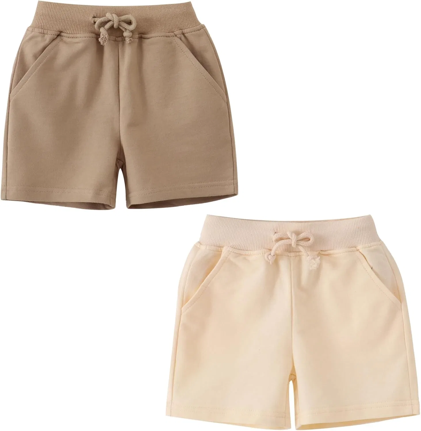 Детские спортивные шорты на завязках HahaNice, двухцветные (Khaki & Beige)