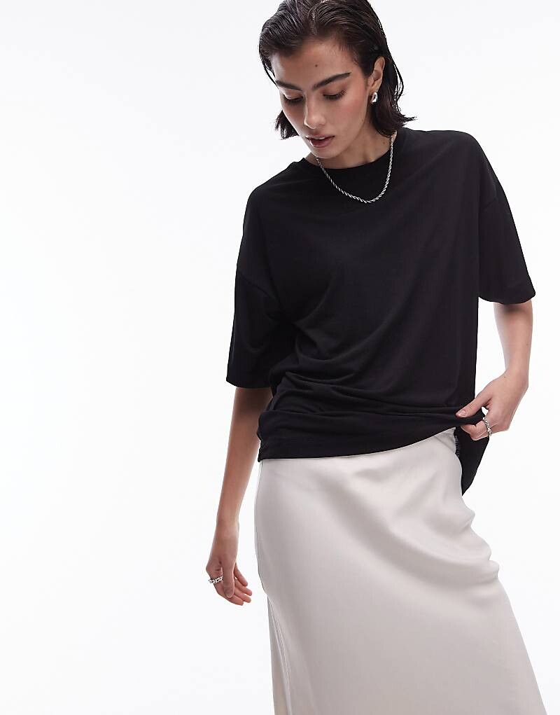 

Topshop Premium – Черная свободная футболка оверсайз