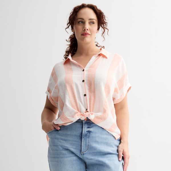 

Рубашка для кемпинга больших размеров Sonoma Goods For Life, цвет pink peach stripe