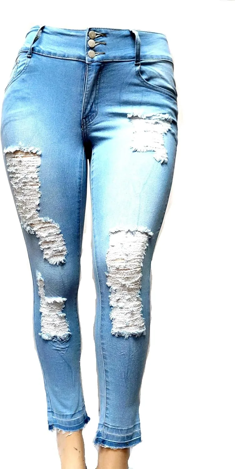 

Jack David женские джинсы Plus Size Stretch с потертостями и разрывами синего цвета