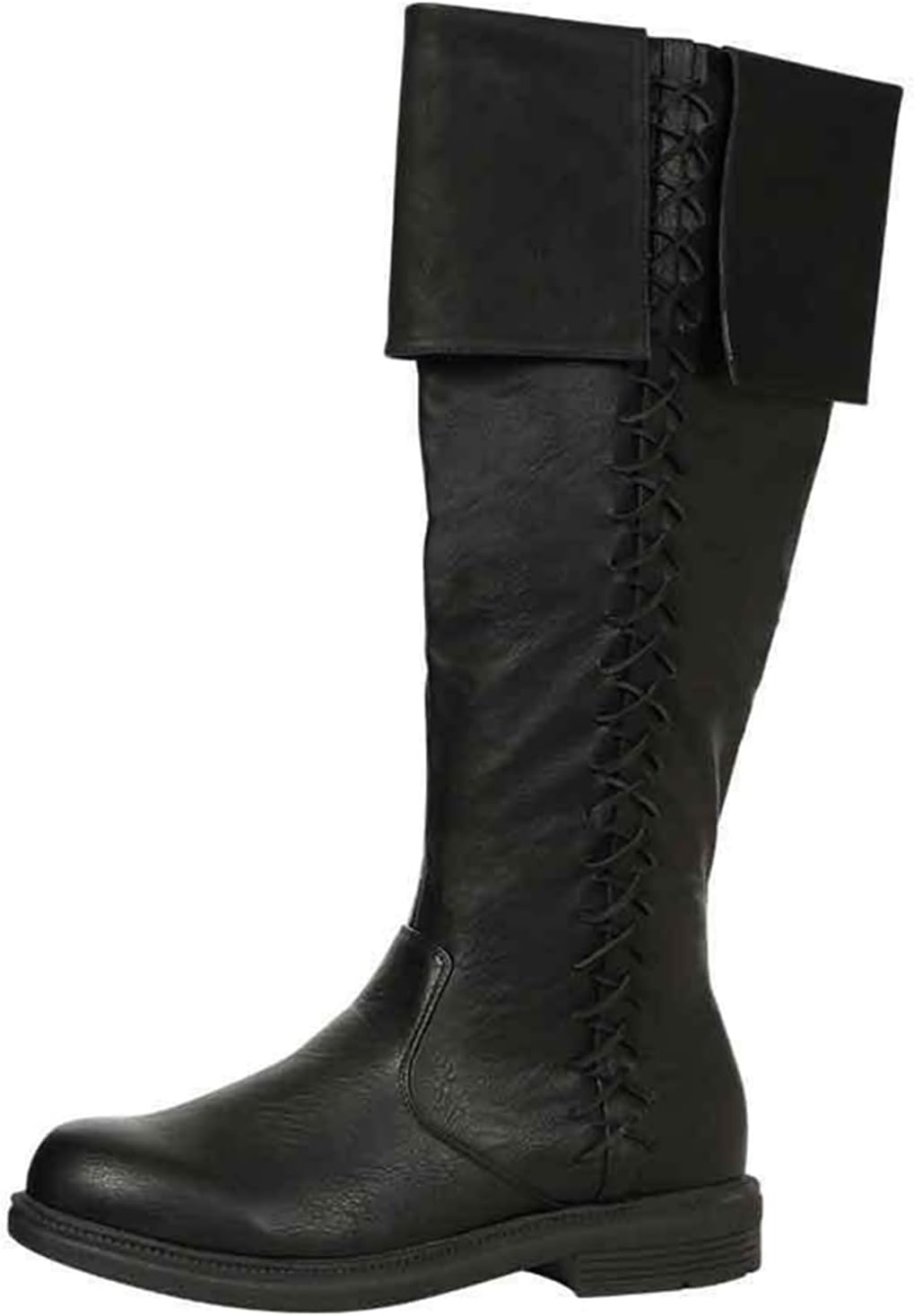 

Средневековые пиратские ботинки мужские ренессансные с запрокидкой до середины икры готические ботинки для Хэллоуина винтажные сценические пиратские викингские туфли Junqiako, черный